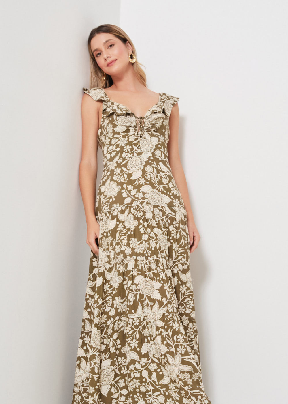 53.50.3418MIL VESTIDO LONGO ESTAMPA FLORAL LEAVES