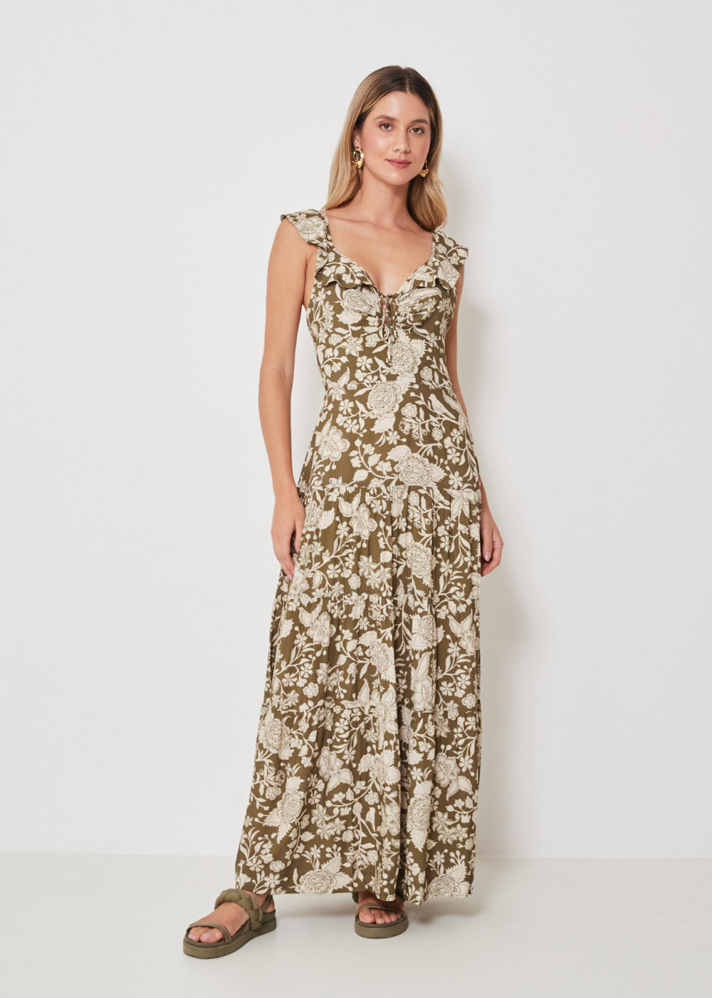 53.50.3418MIL VESTIDO LONGO ESTAMPA FLORAL LEAVES