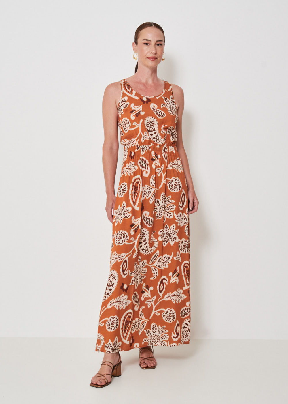 53.50.3403LAR VESTIDO LONGO VAZADO COSTAS ESTAMPA SUMMER PAISLEY