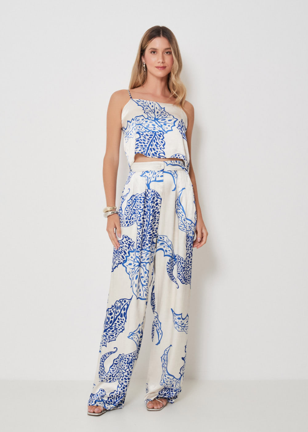 52.23.3410EST CALÇA PANTALONA ACETINADA ESTAMPAS ALGAS MARINHAS