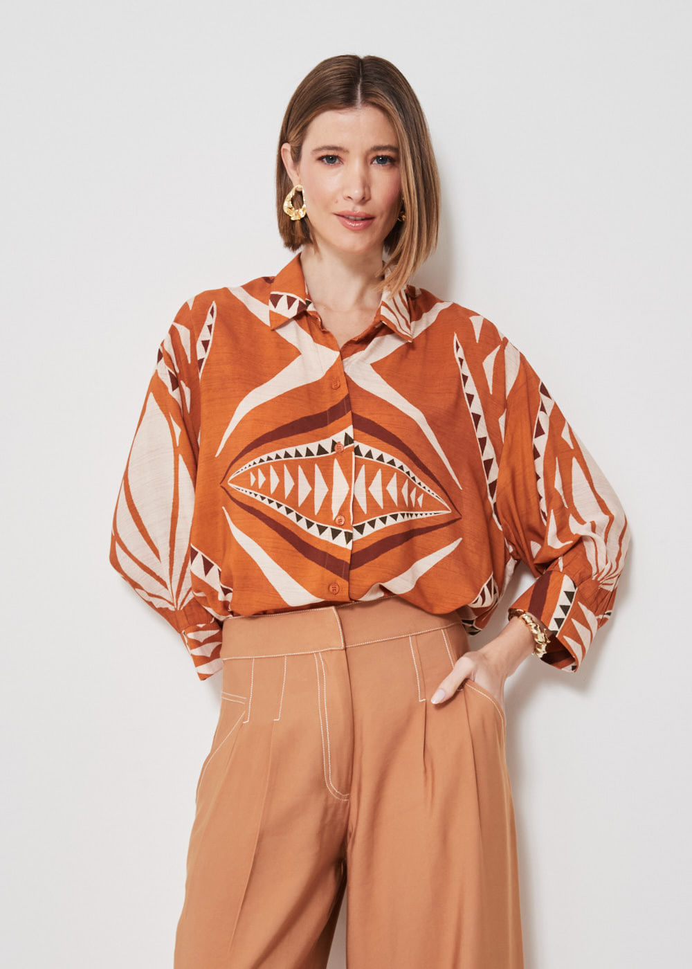 55.20.3402EST CAMISA MANGA 7/8 ESTAMPA TRIANGLE MIX