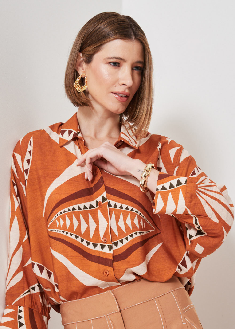 55.20.3402EST CAMISA MANGA 7/8 ESTAMPA TRIANGLE MIX