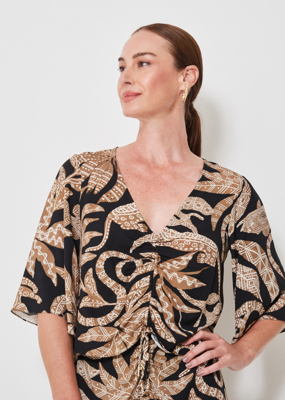 56.20.3402EST BLUSA MANGA 7/8 ESTAMPA COQUEIRO TRIBAL