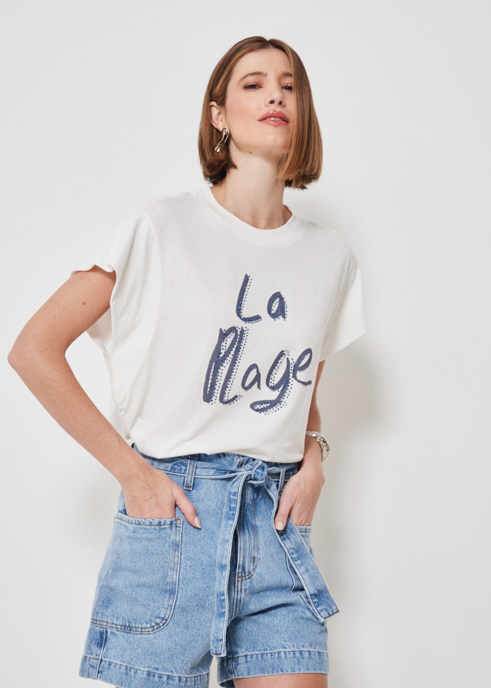 67.43.3402OFW T-SHIRT MALHA APLICAÇÃO LA PLAGE