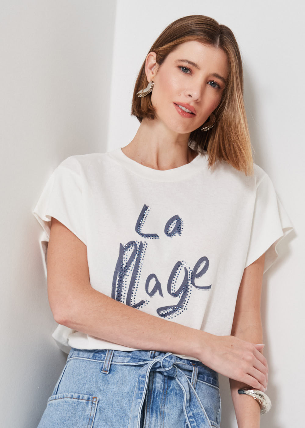 67.43.3402OFW T-SHIRT MALHA APLICAÇÃO LA PLAGE