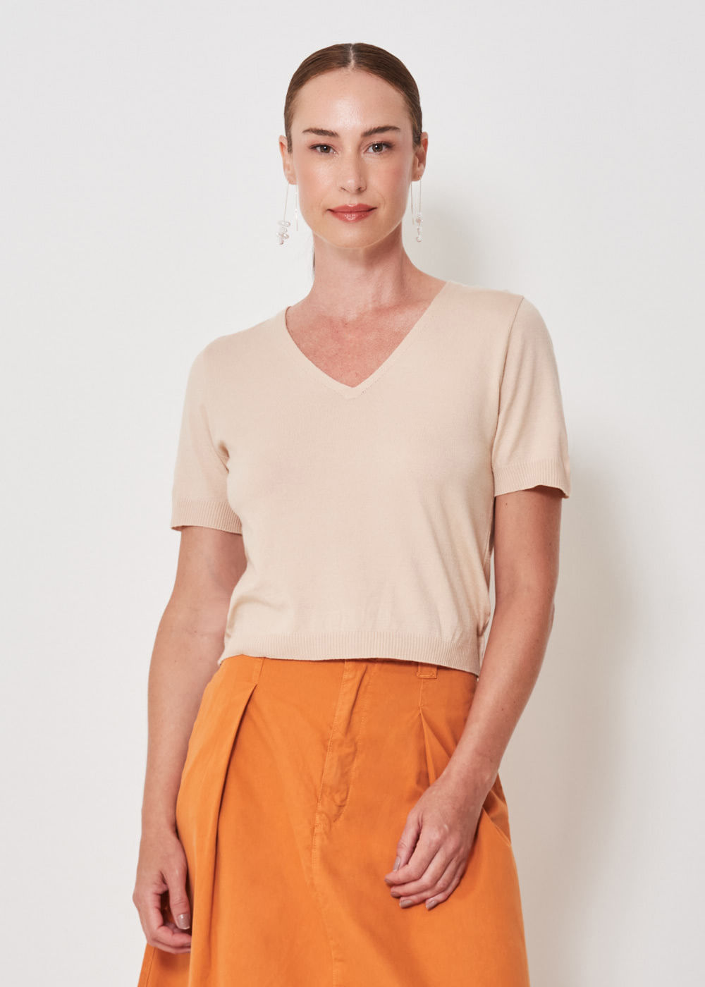 47.40.3401ARE BLUSA DE TRICOT M/C DECOTE V ESSENCIAL
