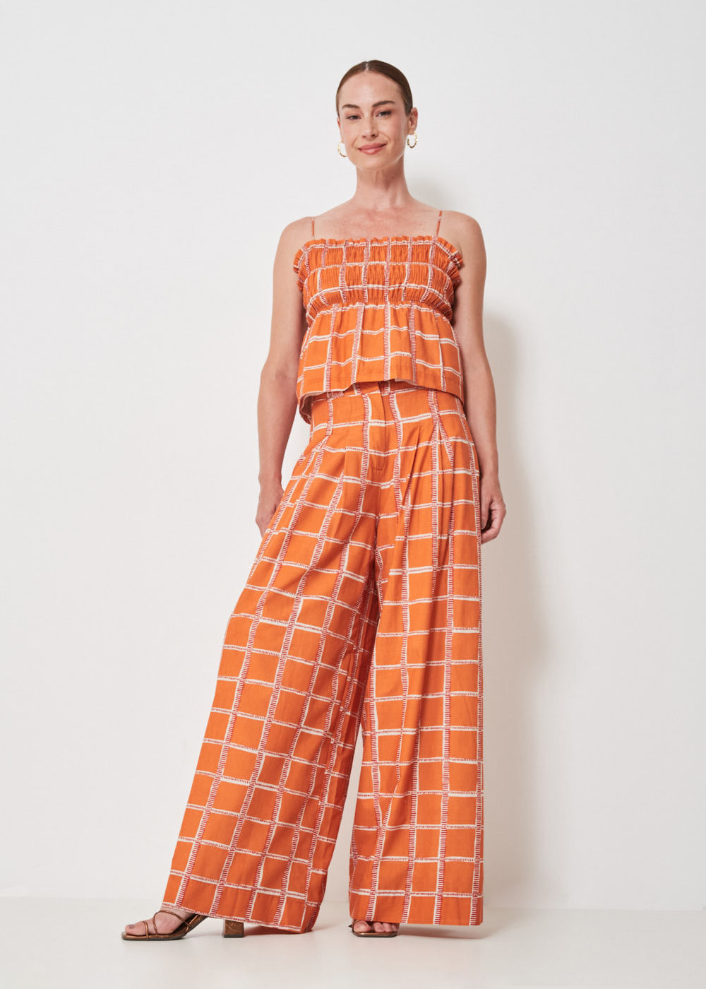 52.23.3402EST CALÇA PANTALONA PREGAS ESTAMPA GRAVATARIA CORAL