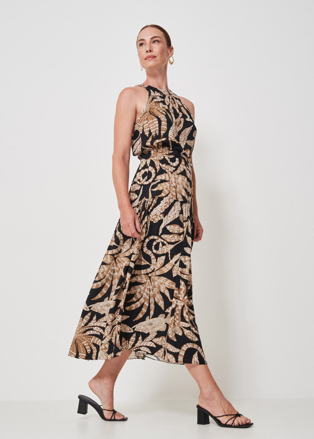 53.50.3408EST VESTIDO LONGUETE HALTER ESTAMPA COQUEIRO TRIBAL