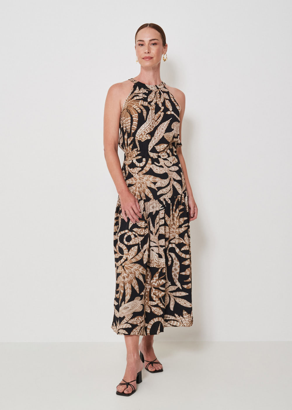 53.50.3408EST VESTIDO LONGUETE HALTER ESTAMPA COQUEIRO TRIBAL