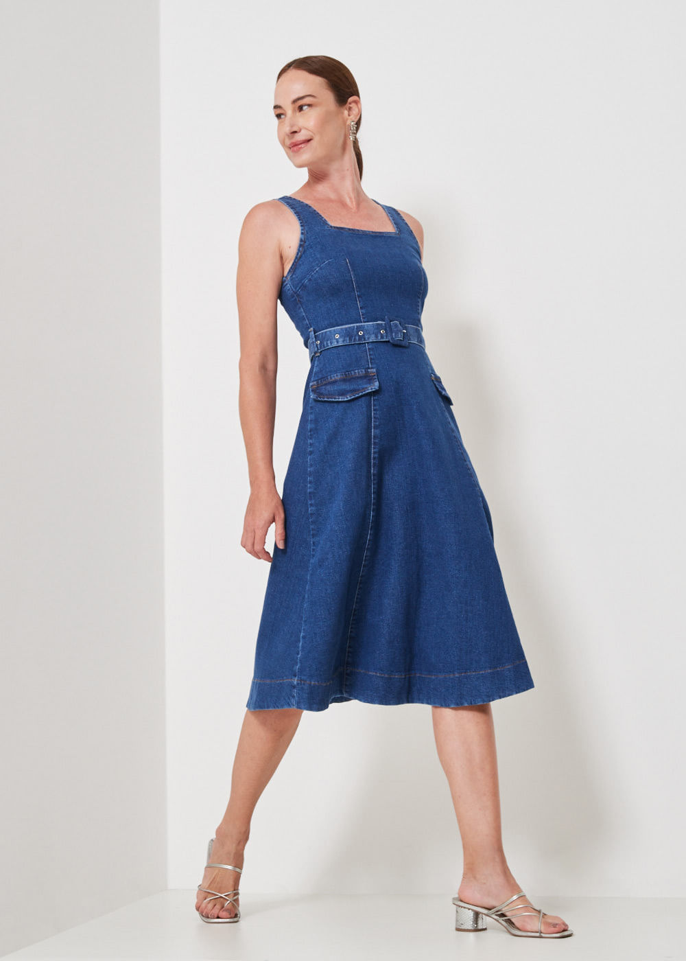 13.10.3401DES VESTIDO JEANS MIDI COM CINTO