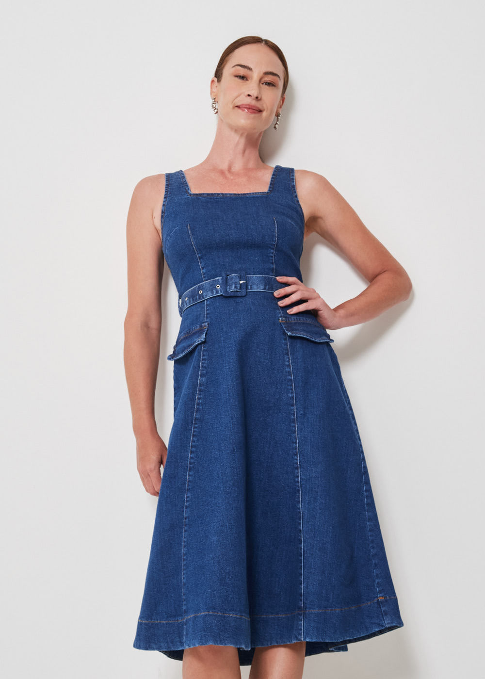 13.10.3401DES VESTIDO JEANS MIDI COM CINTO