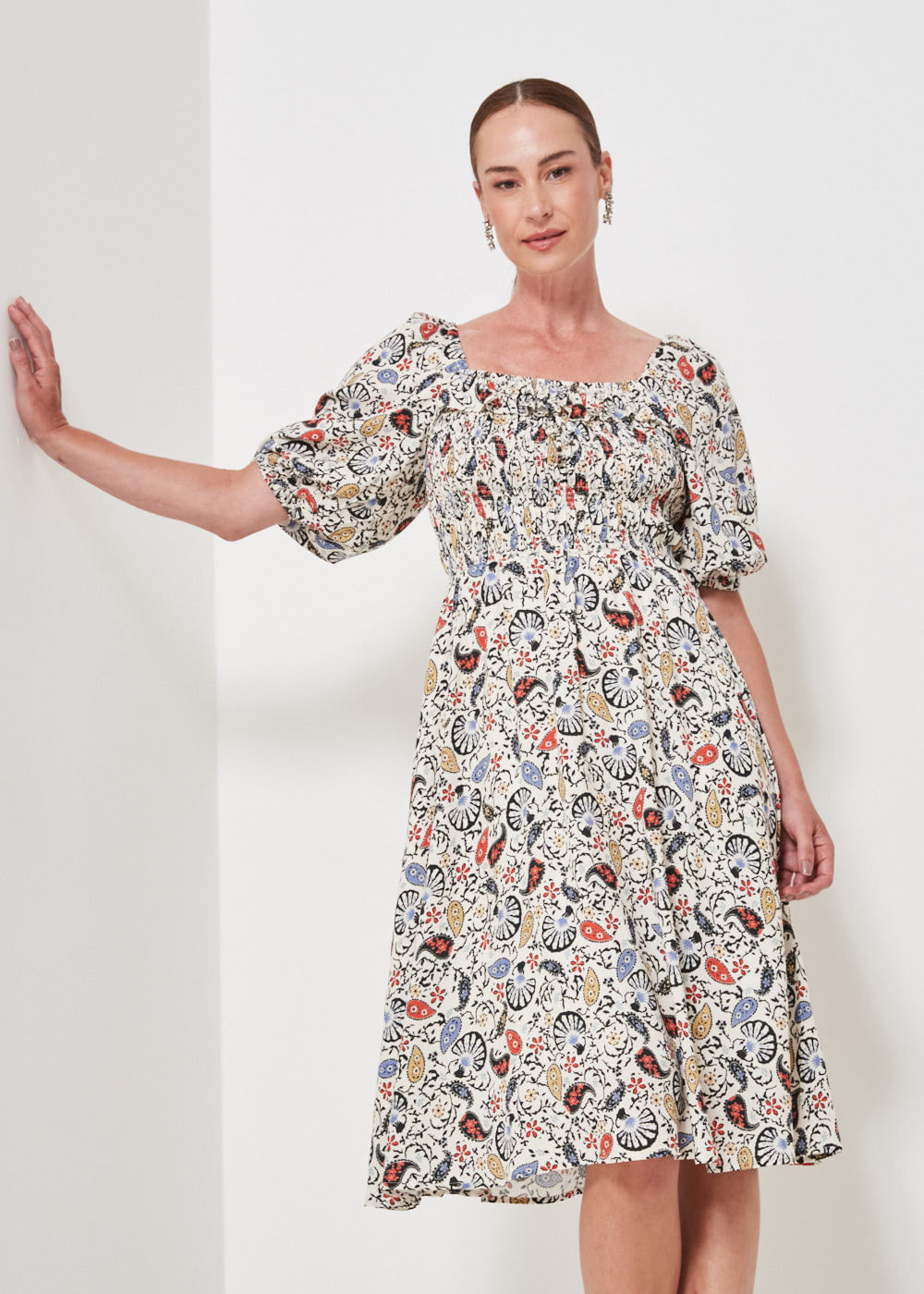 53.22.3407EST VESTIDO MIDI BABADO ESTAMPA BOHO PAISLEY