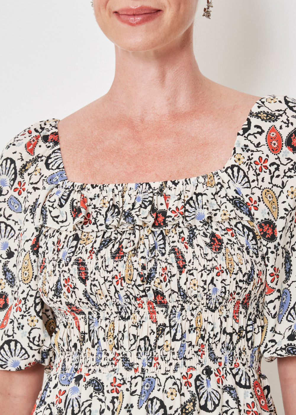 53.22.3407EST VESTIDO MIDI BABADO ESTAMPA BOHO PAISLEY