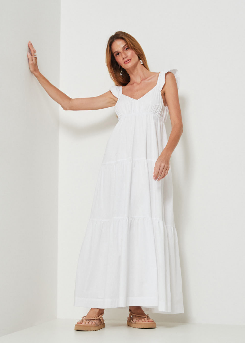 53.40.3406BCO VESTIDO LONGO ALÇA COM BABADO