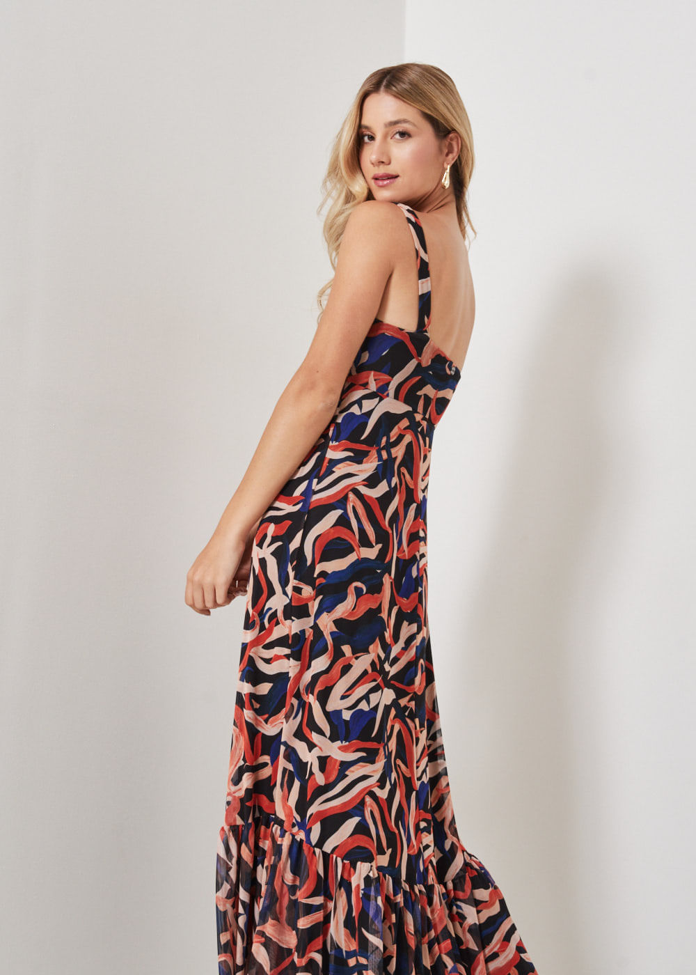 63.50.3404EST VESTIDO LONGO TULE ESTAMPA CORAL AQUARELA