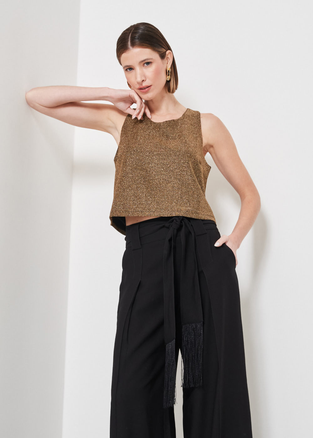 52.10.3402PTO CALÇA LISA CINTO COM FRANJA - HIGHLINE