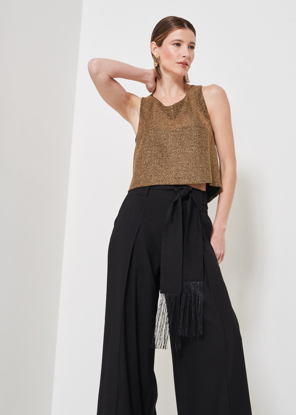 52.10.3402PTO CALÇA LISA CINTO COM FRANJA - HIGHLINE