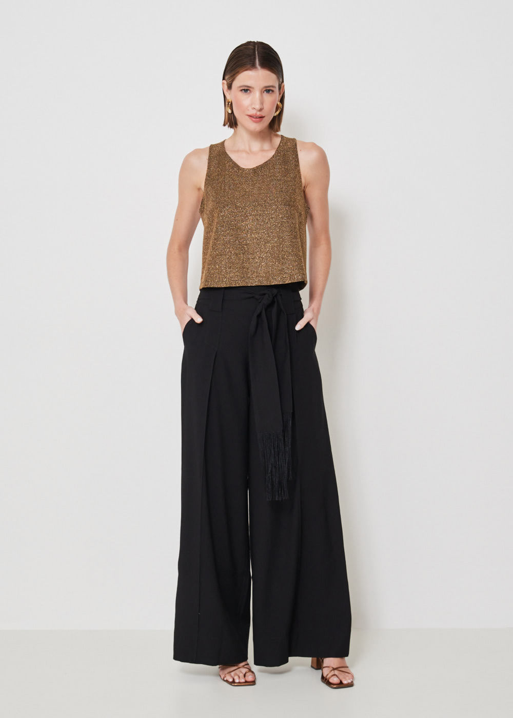 52.10.3402PTO CALÇA LISA CINTO COM FRANJA - HIGHLINE