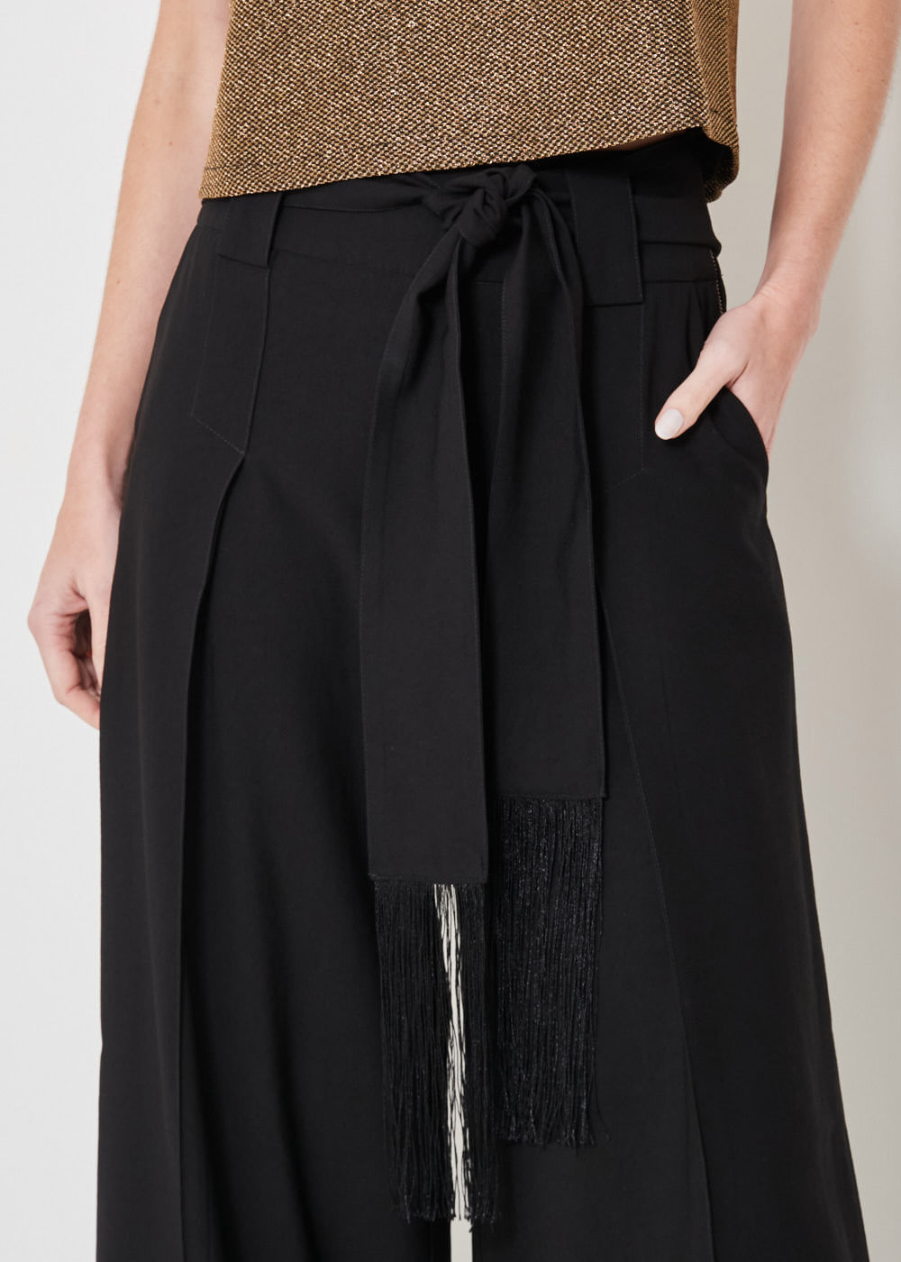 52.10.3402PTO CALÇA LISA CINTO COM FRANJA - HIGHLINE