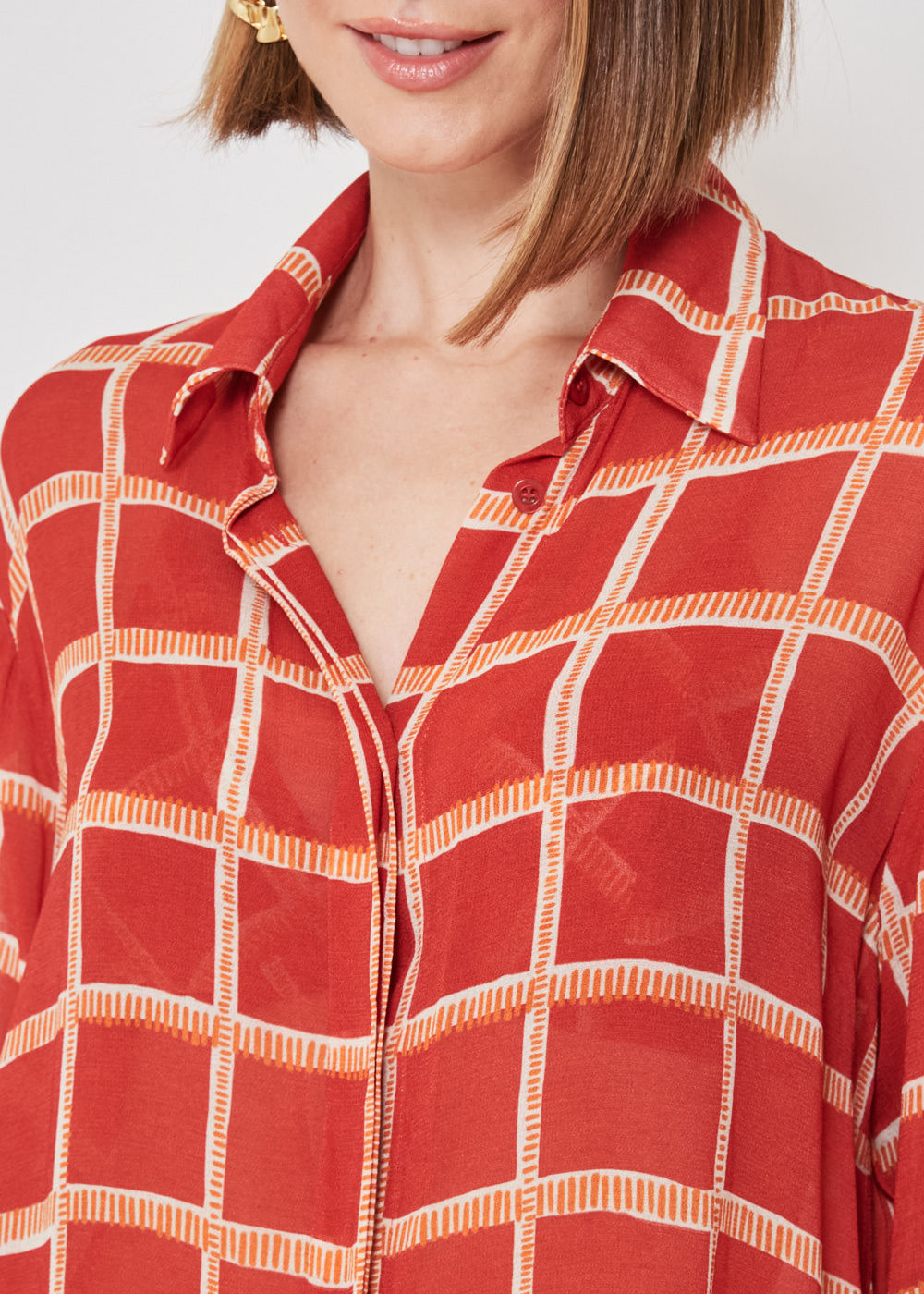 55.20.3401EST CAMISA OVER SIZE MANGA 3/4 ESTAMPA GRAVATARIA VERMELHA