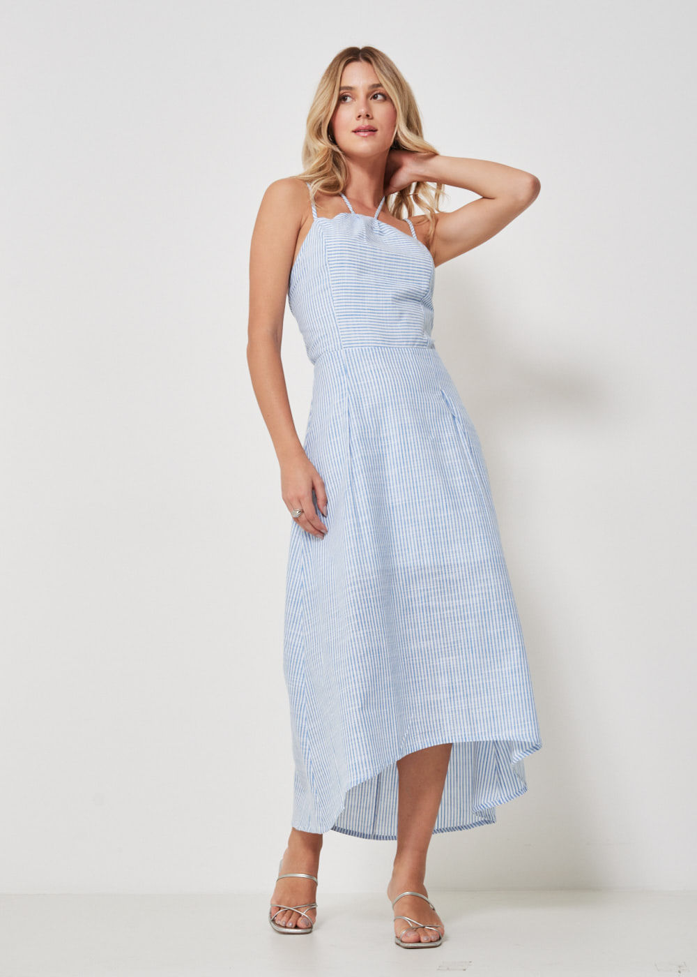 53.00.3404LIS VESTIDO MIDI FRENTE ÚNICA LISTRADO
