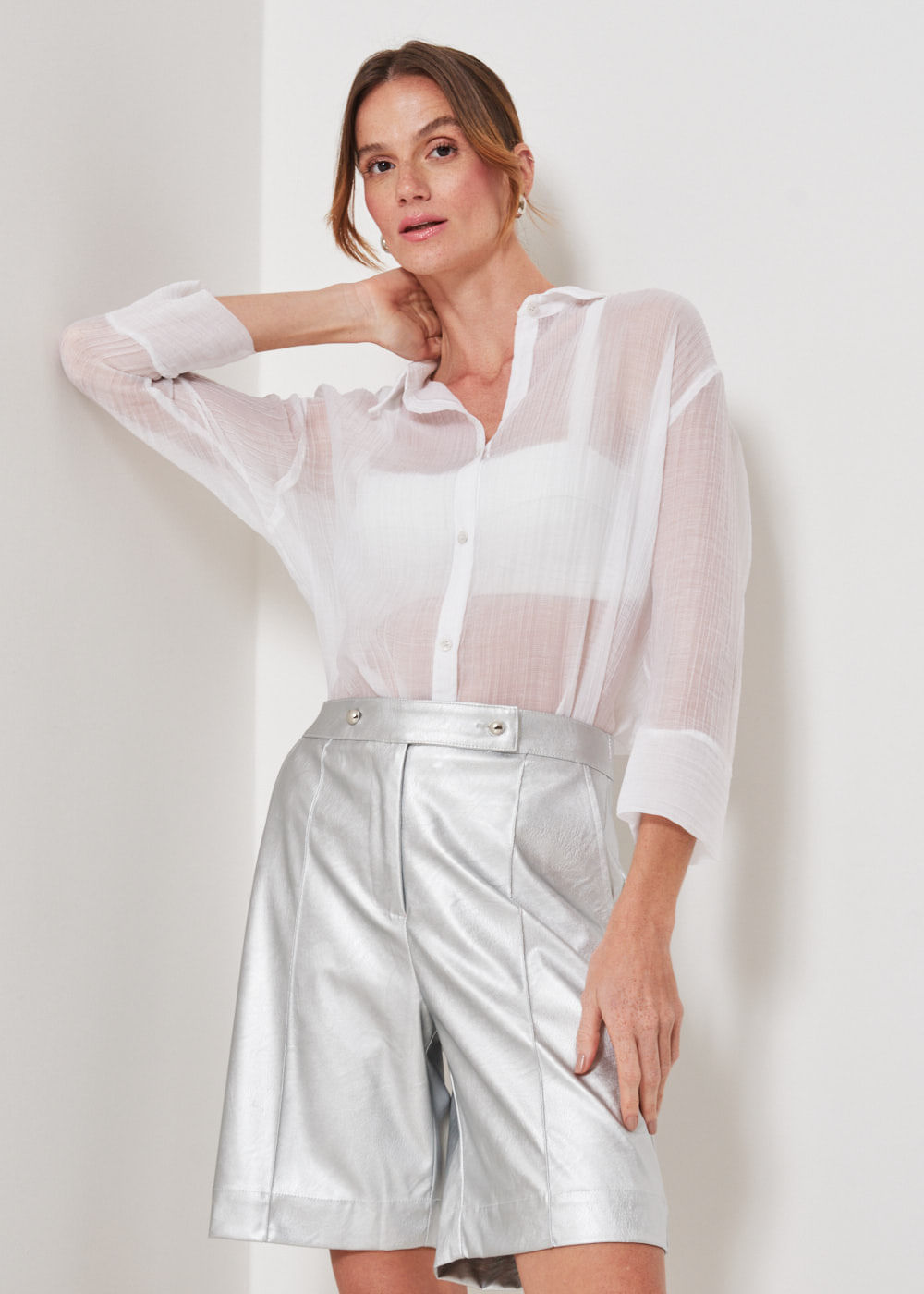 55.40.3412BCO CAMISA OVERSIZED MANGA 3/4 C/ TRANSPARENCIA
