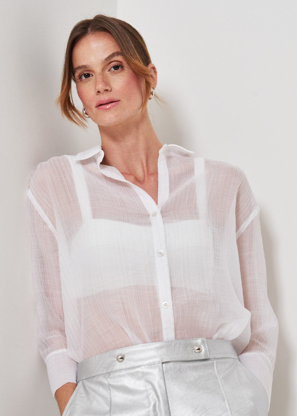 55.40.3412BCO CAMISA OVERSIZED MANGA 3/4 C/ TRANSPARENCIA