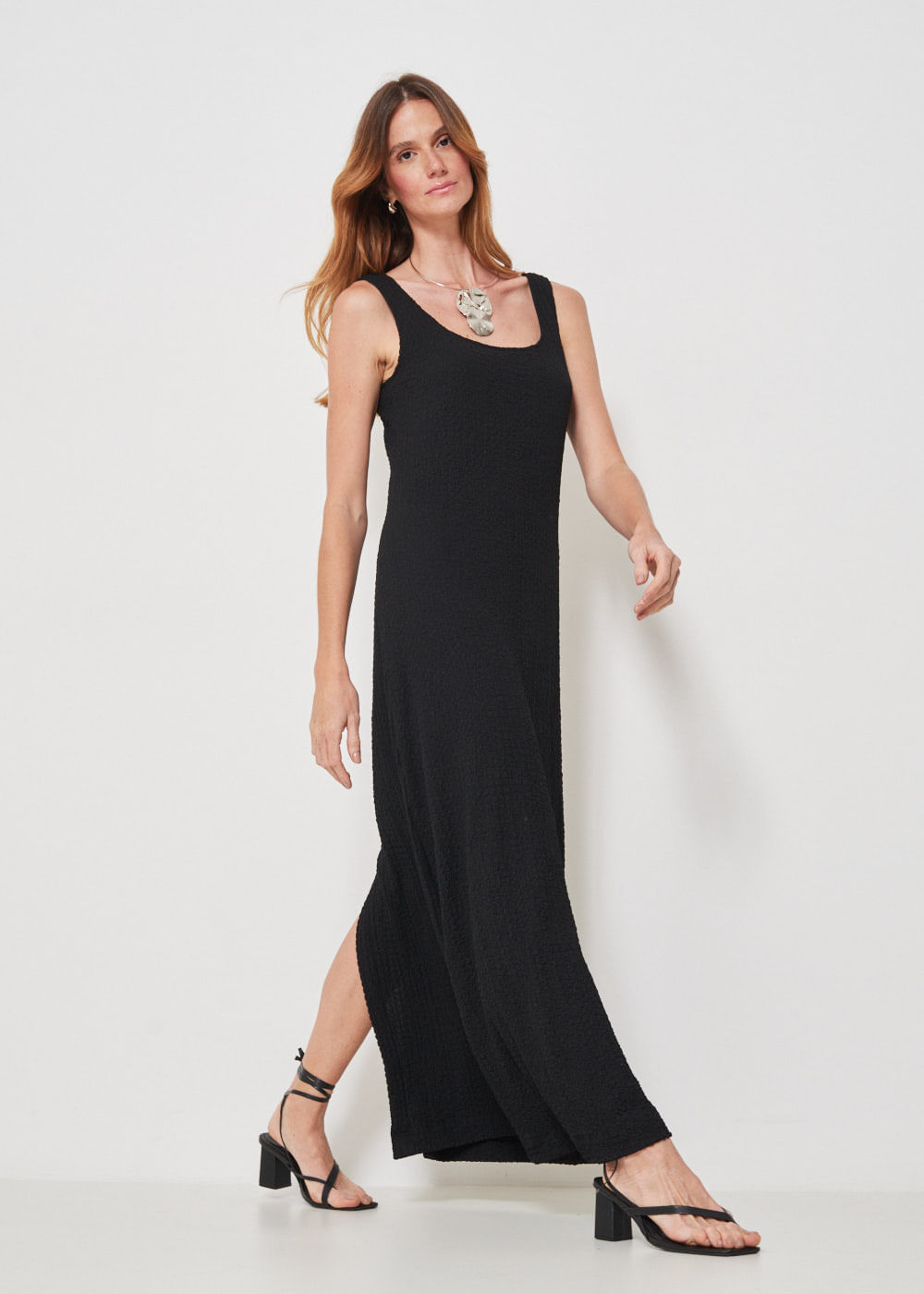 63.11.3407PTO VESTIDO MIDI  EM GOLA QUADRADA