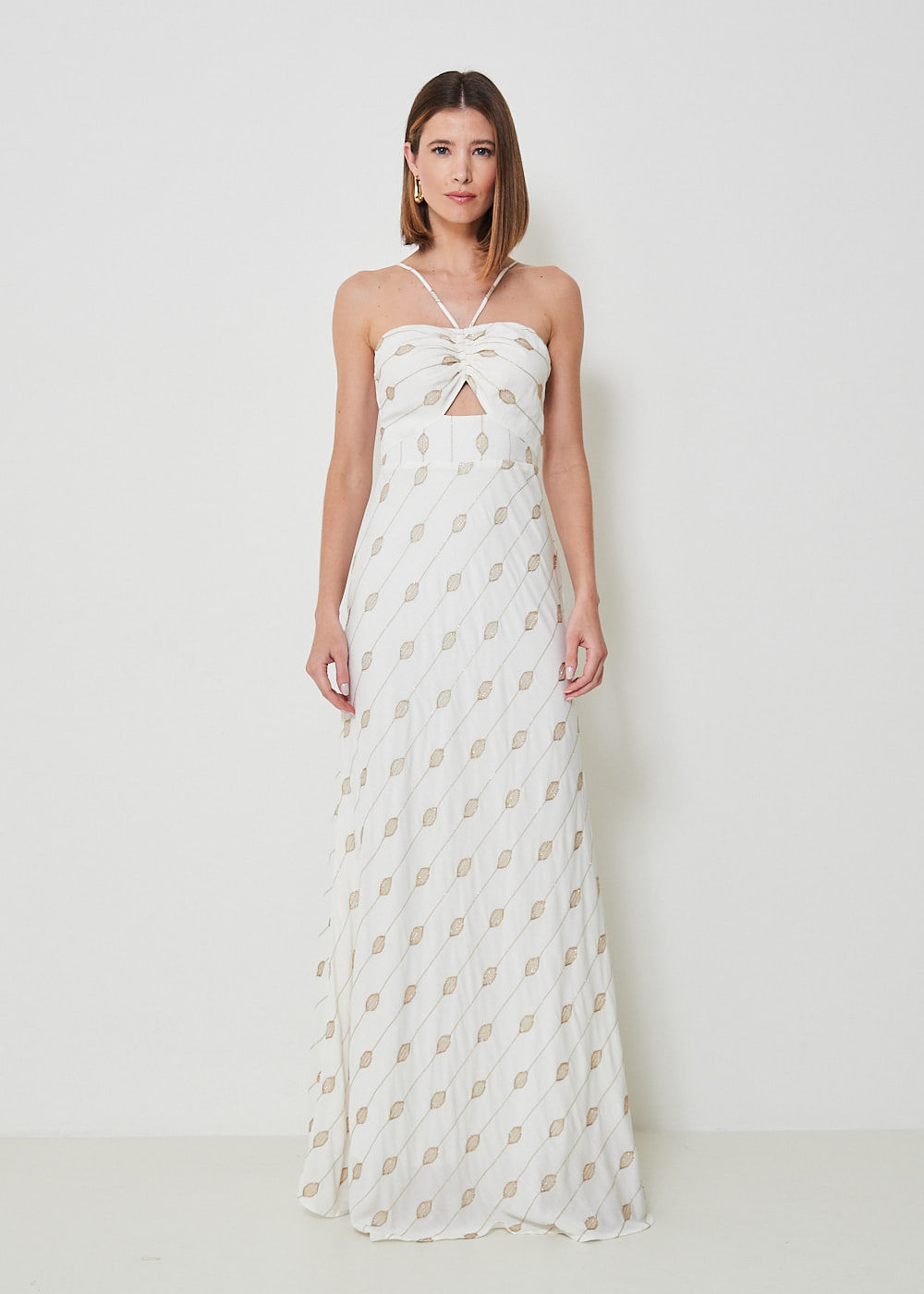 53.40.3413OFW VESTIDO LONGO AMARRAÇÃO DETALHE BORDADO