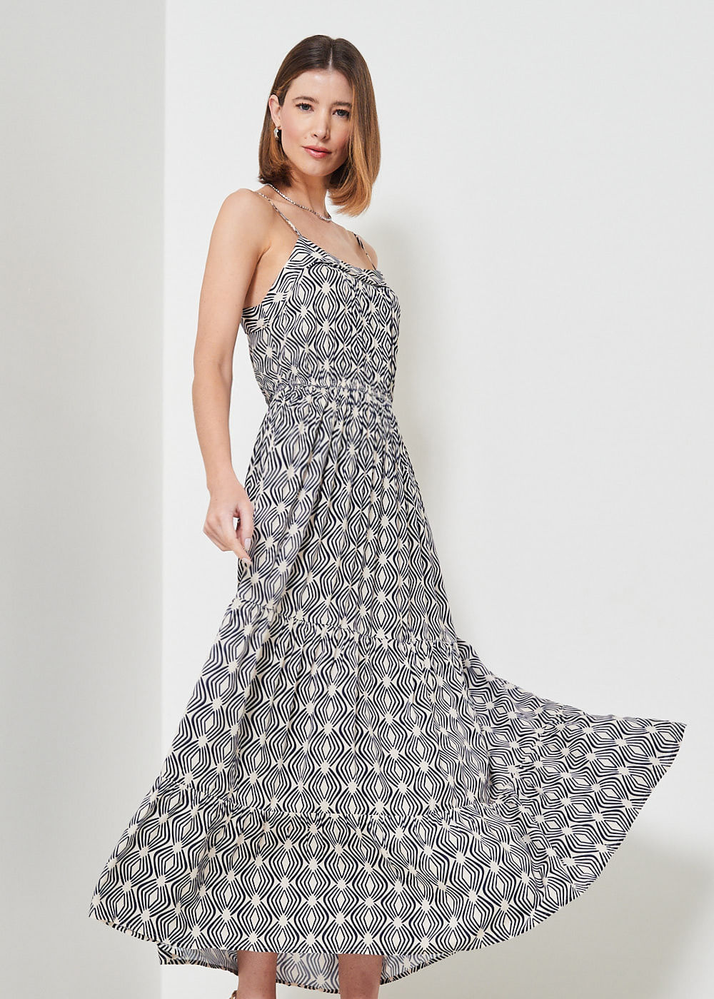 53.50.3443EST VESTIDO LONGO ALÇAS FINAS  ESTAMPA GRAFISMO