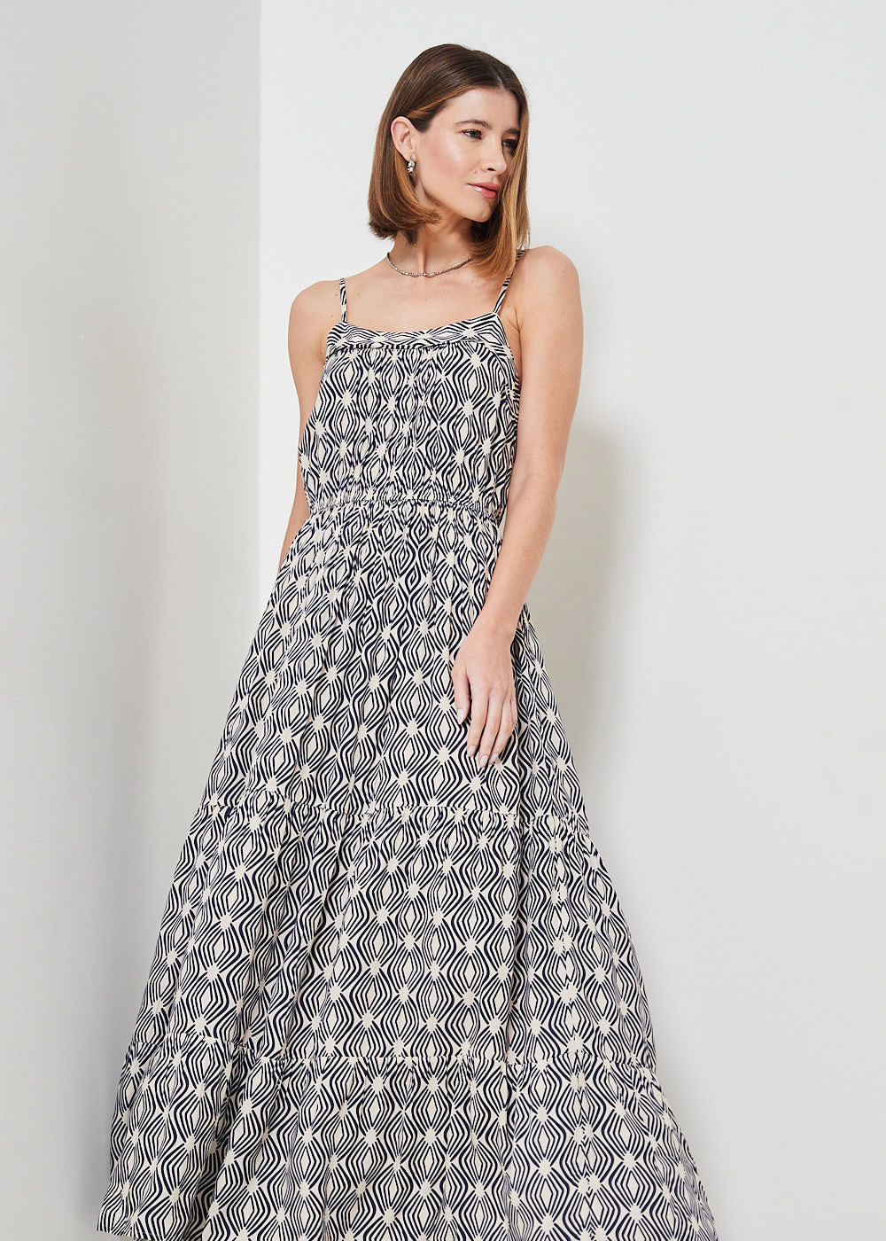 53.50.3443EST VESTIDO LONGO ALÇAS FINAS  ESTAMPA GRAFISMO