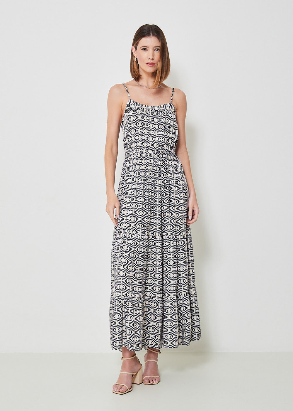 53.50.3443EST VESTIDO LONGO ALÇAS FINAS  ESTAMPA GRAFISMO