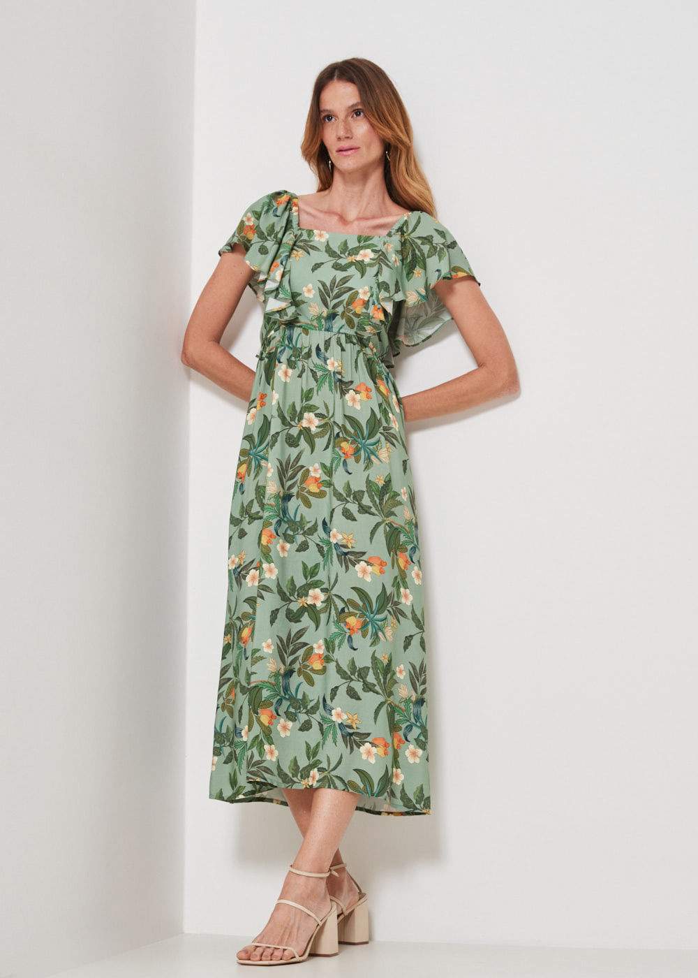53.22.3413EST VESTIDO MIDI ESTAMPA GARDEN