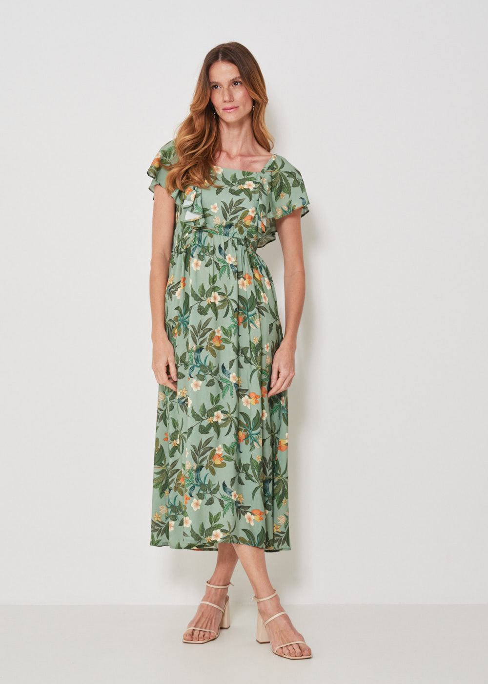 53.22.3413EST VESTIDO MIDI ESTAMPA GARDEN