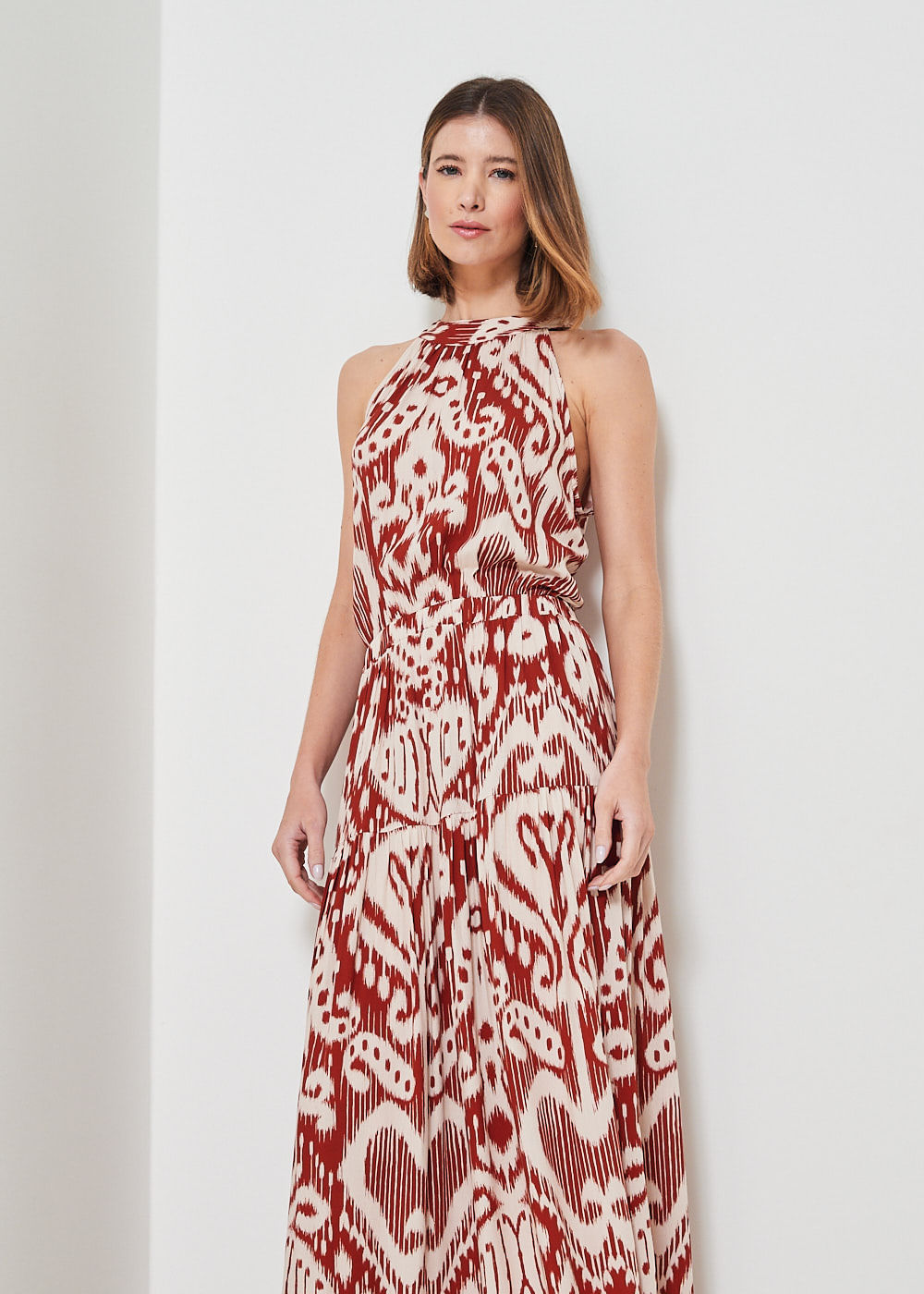 53.50.3441EST VESTIDO MIDI ESTAMPA SUMMER IKAT