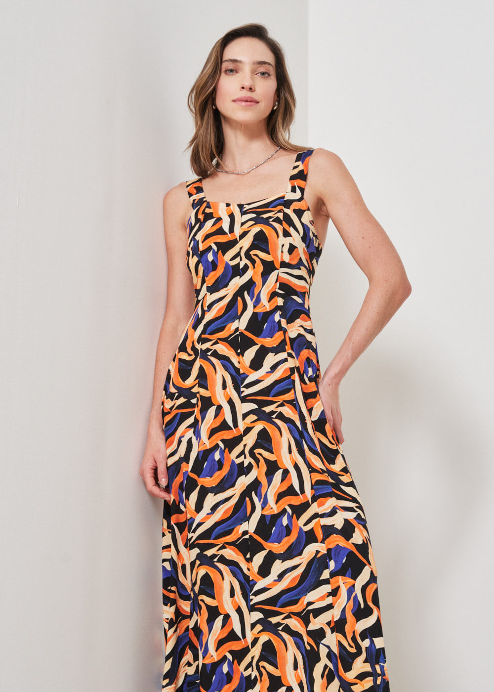53.50.3425EST VESTIDO LONGO ESTAMPA CORAL AQUARELA