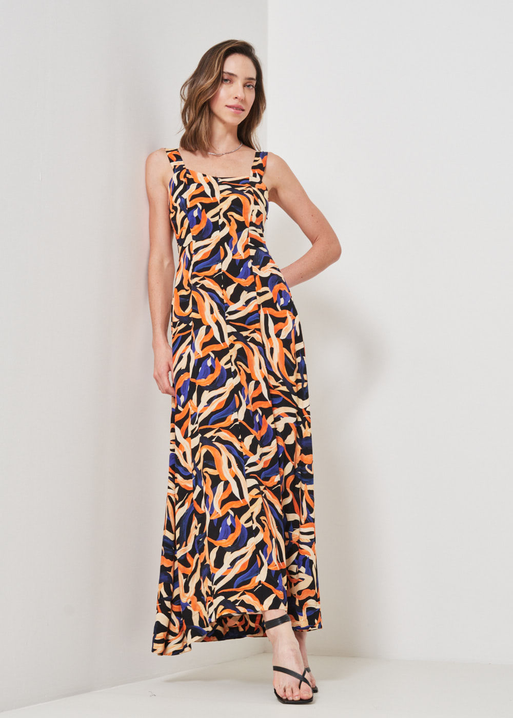 53.50.3425EST VESTIDO LONGO ESTAMPA CORAL AQUARELA