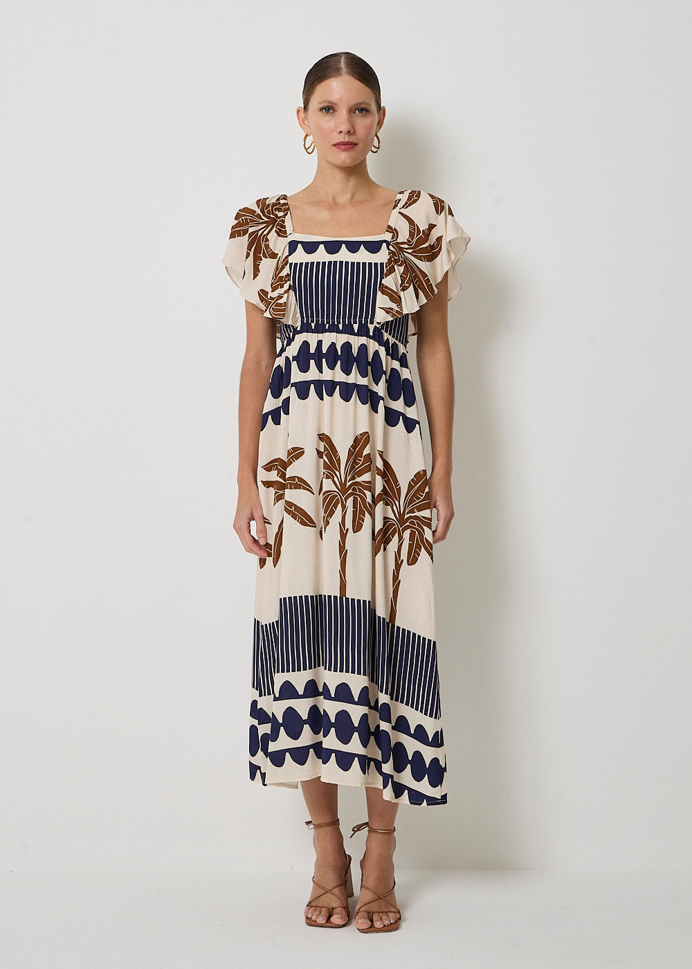 53.22.3422EST VESTIDO MIDI DETALHADO ESTAMPA COQUEIRO IMPERIAL