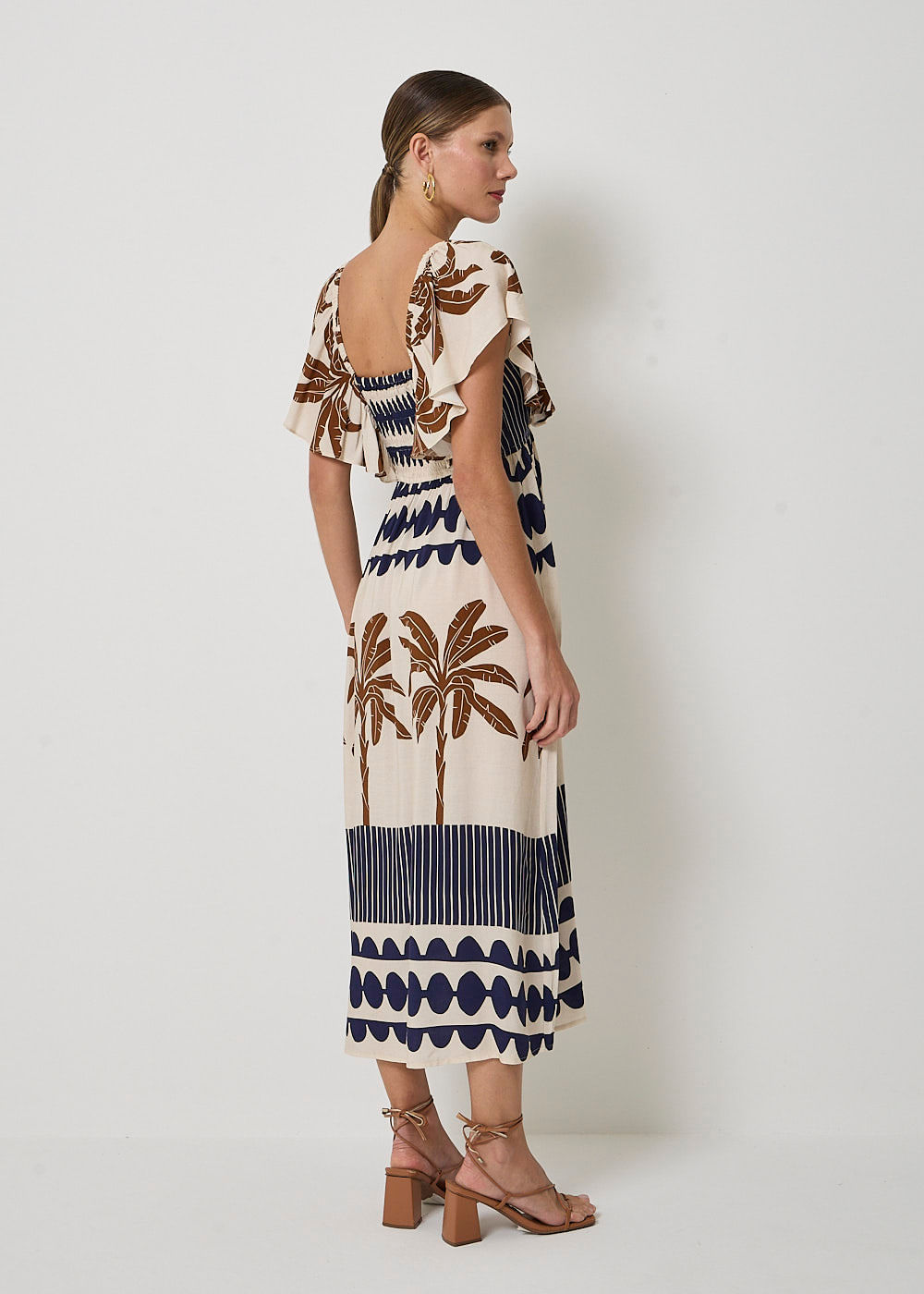 53.22.3422EST VESTIDO MIDI DETALHADO ESTAMPA COQUEIRO IMPERIAL