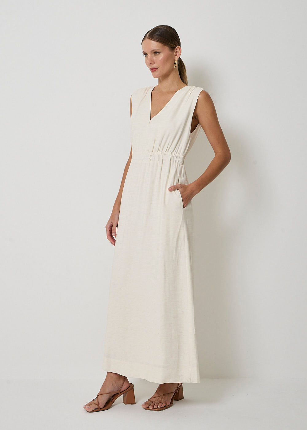 53.40.3414NAT VESTIDO LONGO OMBRO DRAPEADO