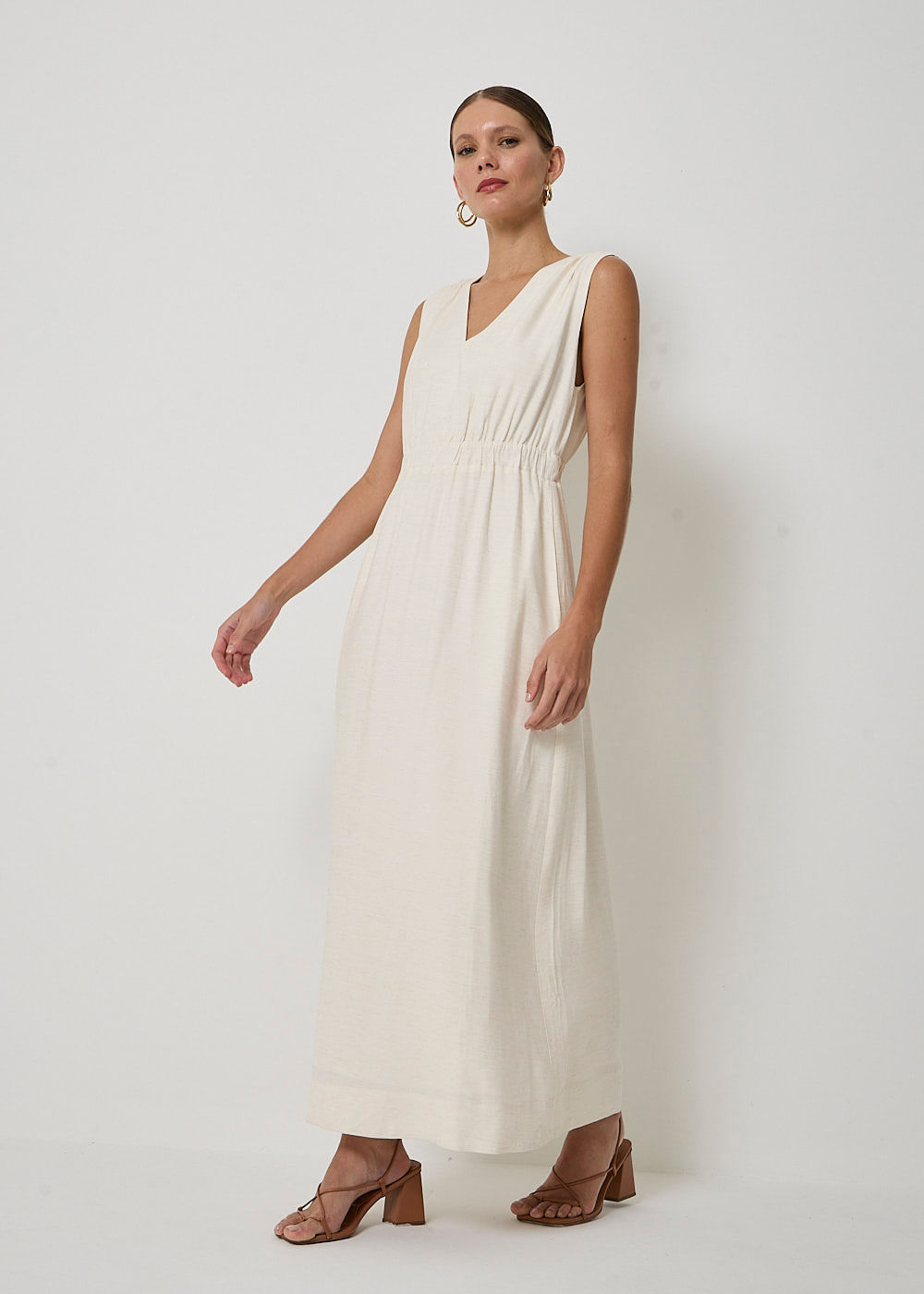 53.40.3414NAT VESTIDO LONGO OMBRO DRAPEADO