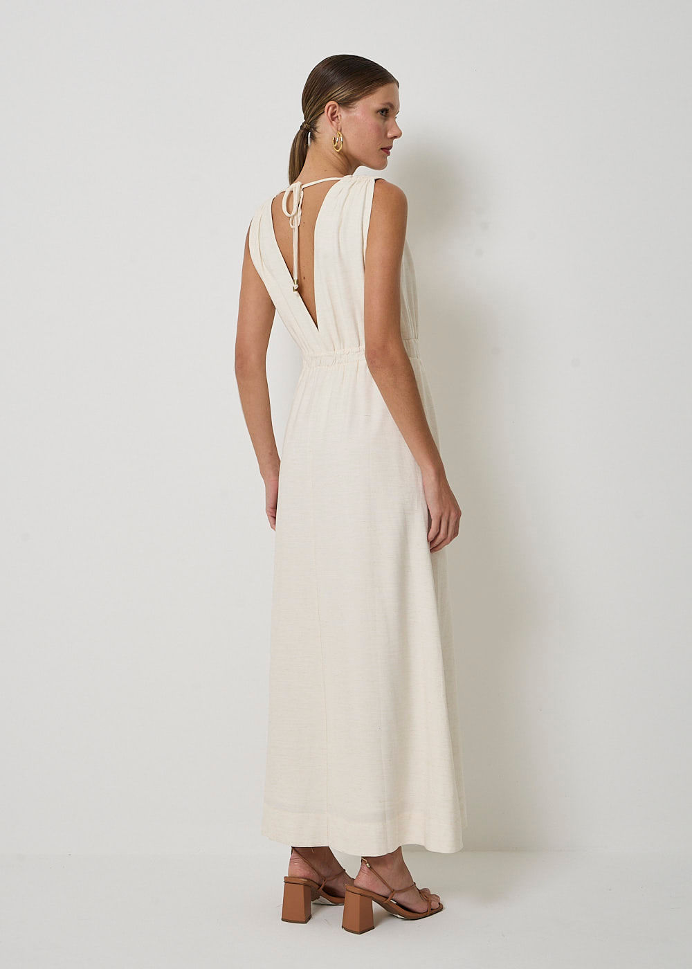 53.40.3414NAT VESTIDO LONGO OMBRO DRAPEADO