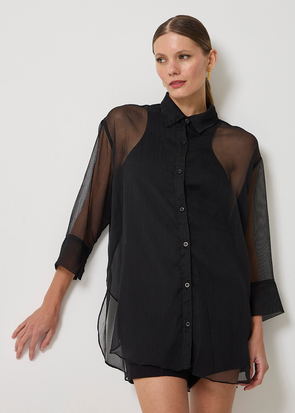 55.40.3420PTO CAMISA OVERSIZED MANGA 3/4 C/ TRANSPARENCIA