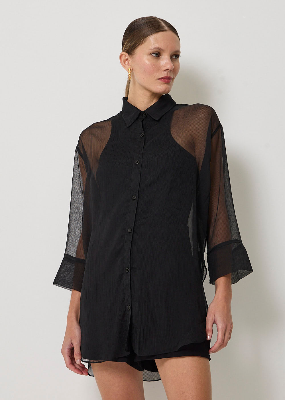 55.40.3420PTO CAMISA OVERSIZED MANGA 3/4 C/ TRANSPARENCIA