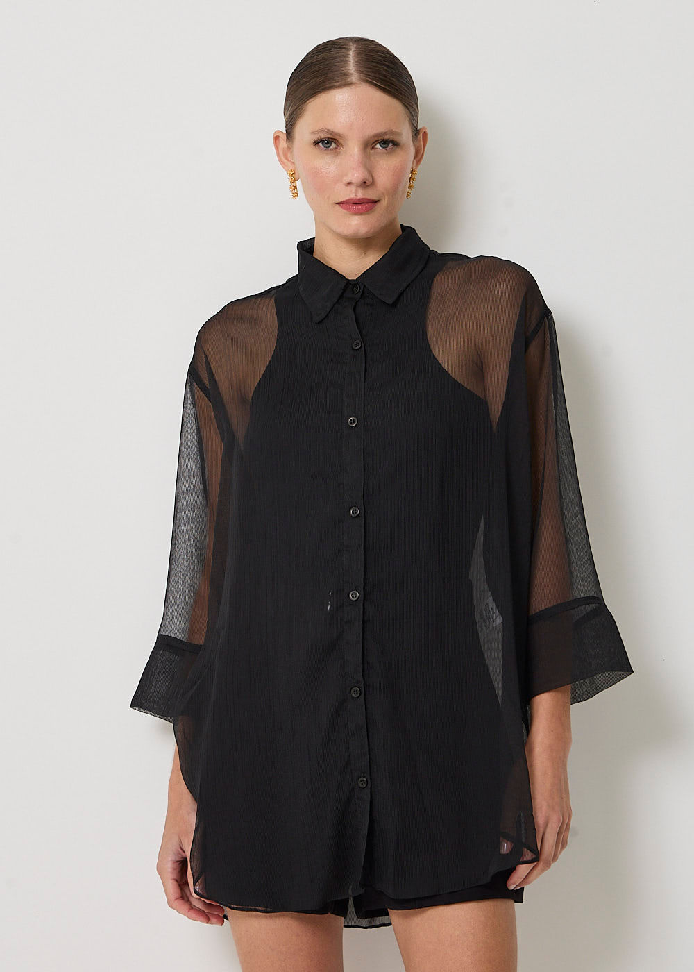 55.40.3420PTO CAMISA OVERSIZED MANGA 3/4 C/ TRANSPARENCIA