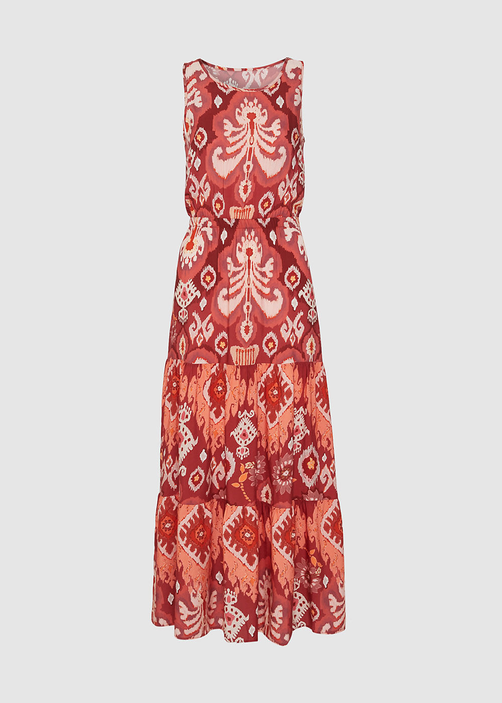 53.50.3456EST VESTIDO LONGO DETALHADO ESTAMPA WARM ABSTRACT