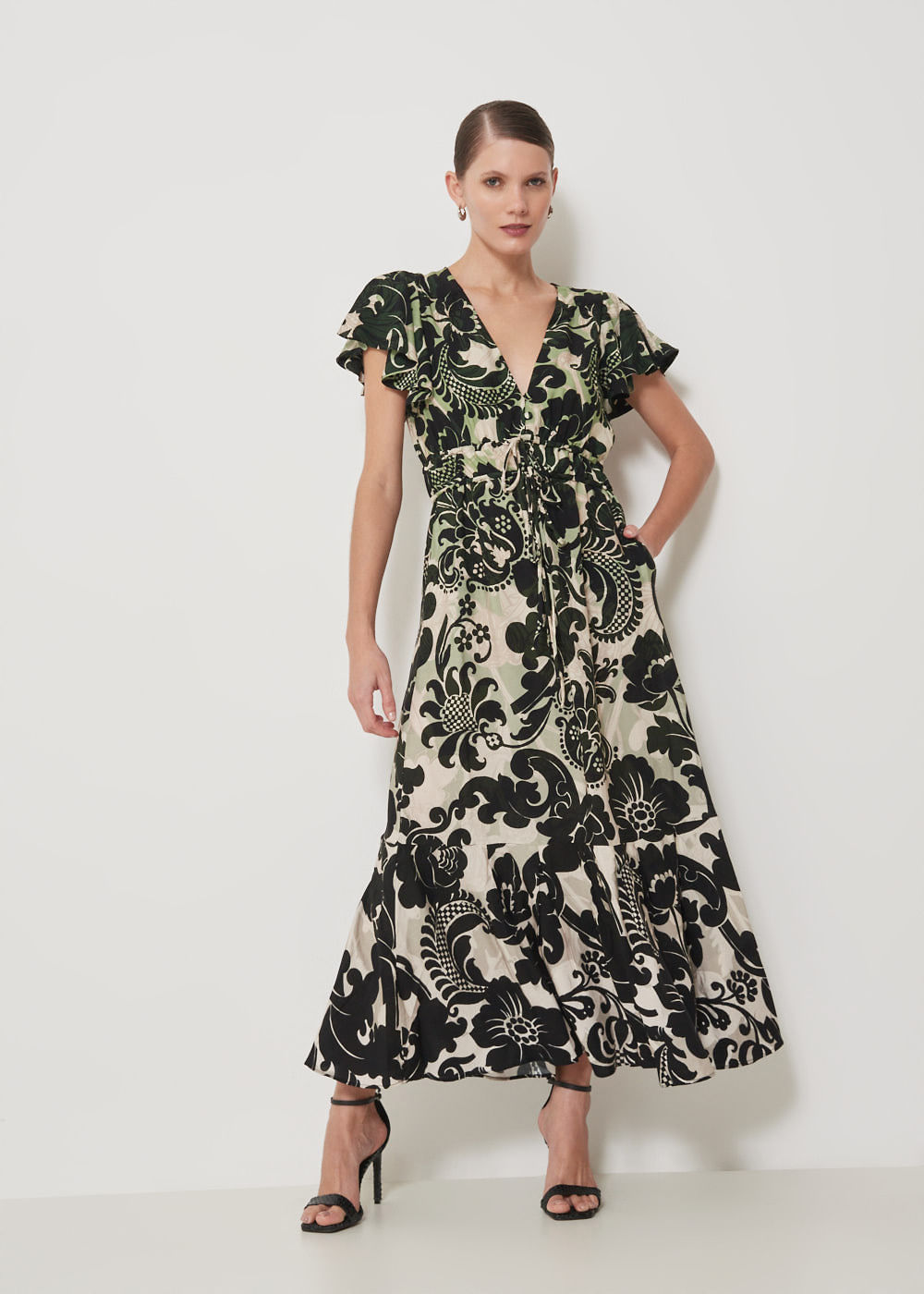53.50.3512EST VESTIDO LONGO M/C ESTAMPA TROPICAL FLOWERS