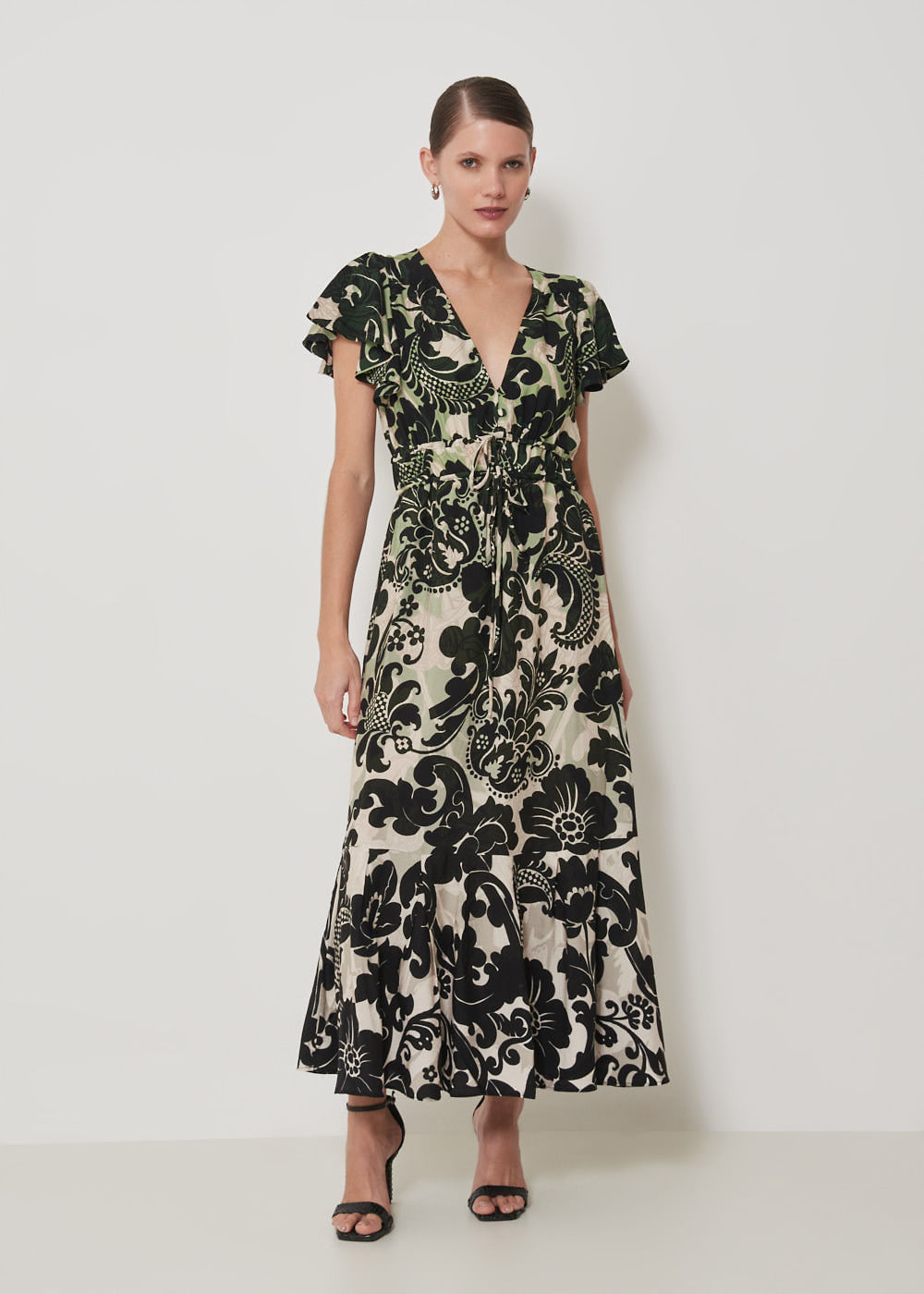 53.50.3512EST VESTIDO LONGO M/C ESTAMPA TROPICAL FLOWERS