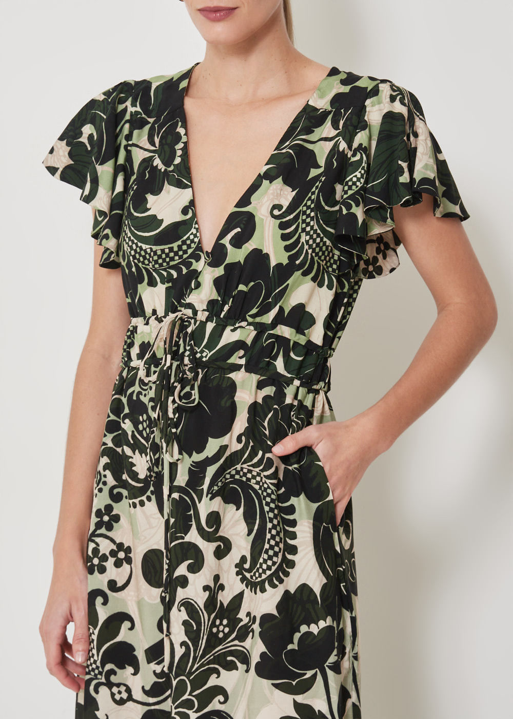 53.50.3512EST VESTIDO LONGO M/C ESTAMPA TROPICAL FLOWERS