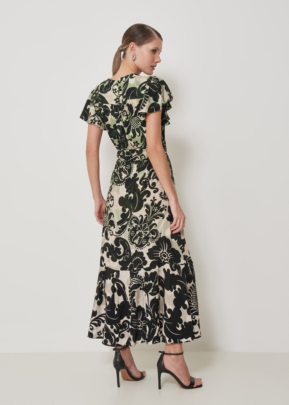 53.50.3512EST VESTIDO LONGO M/C ESTAMPA TROPICAL FLOWERS